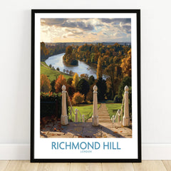 Richmond Hill London art print in black frame, scenic river landscape with autumn trees
