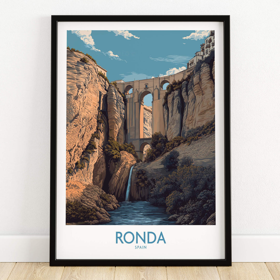 Ronda Spain Poster | Dramatic Andalusian Mountain Bridge Canvas Print featuring the iconic Puente Nuevo bridge.