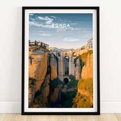 Ronda Spain Wall Art Print | Historic White Village Cliffside Travel Poster featuring stunning cliffs and architecture.