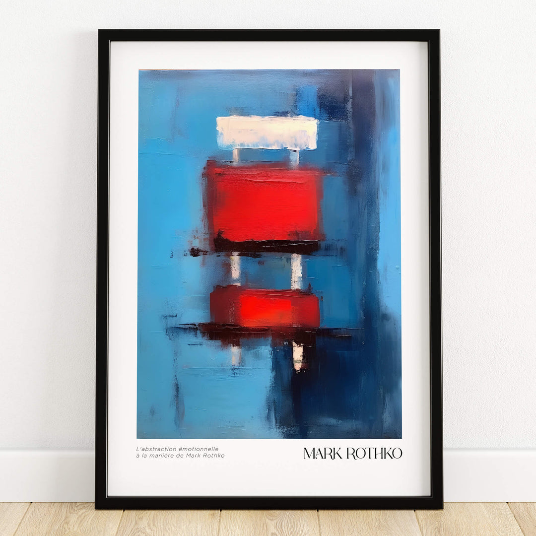 Rothko Inspired Abstract Red Blocks Art Print | Blue Background Wall Decor featuring bold red blocks on blue.
