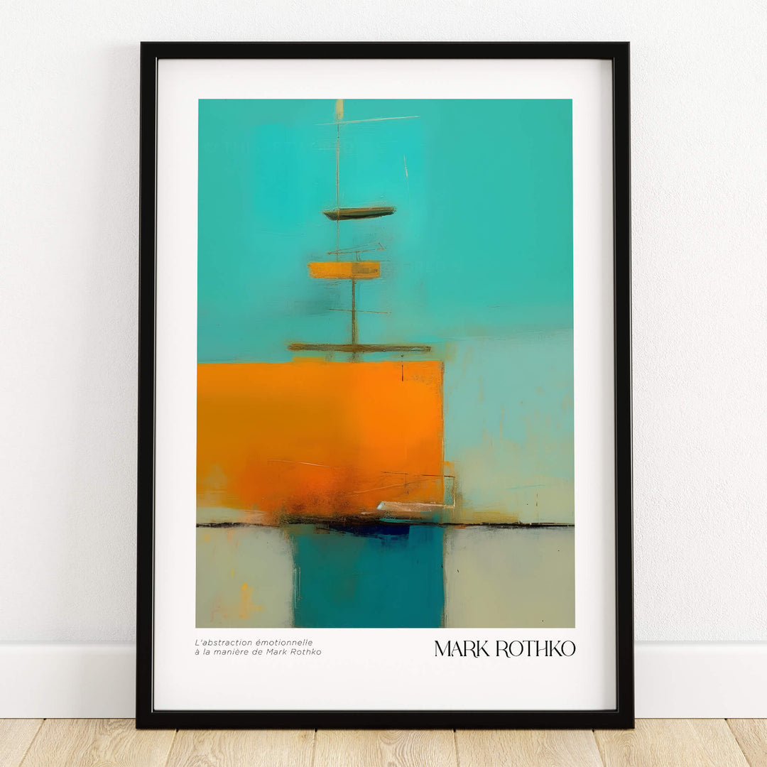 Rothko Inspired Abstract Turquoise Orange Art Print | Minimalist Wall Decor in vibrant colors and sleek frame.