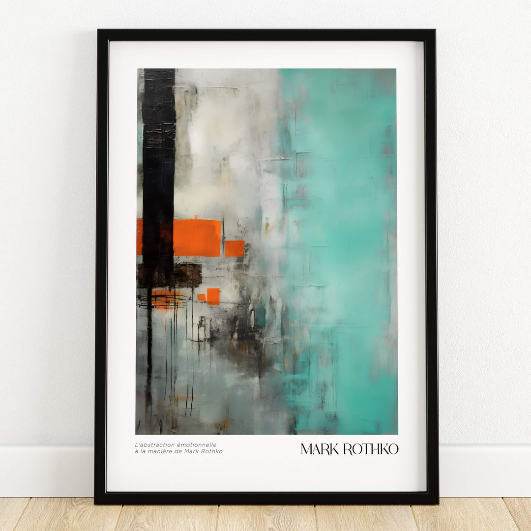 Rothko Inspired Abstract Mint and Orange Art Print | Expressionist Style Wall Decor in a modern frame