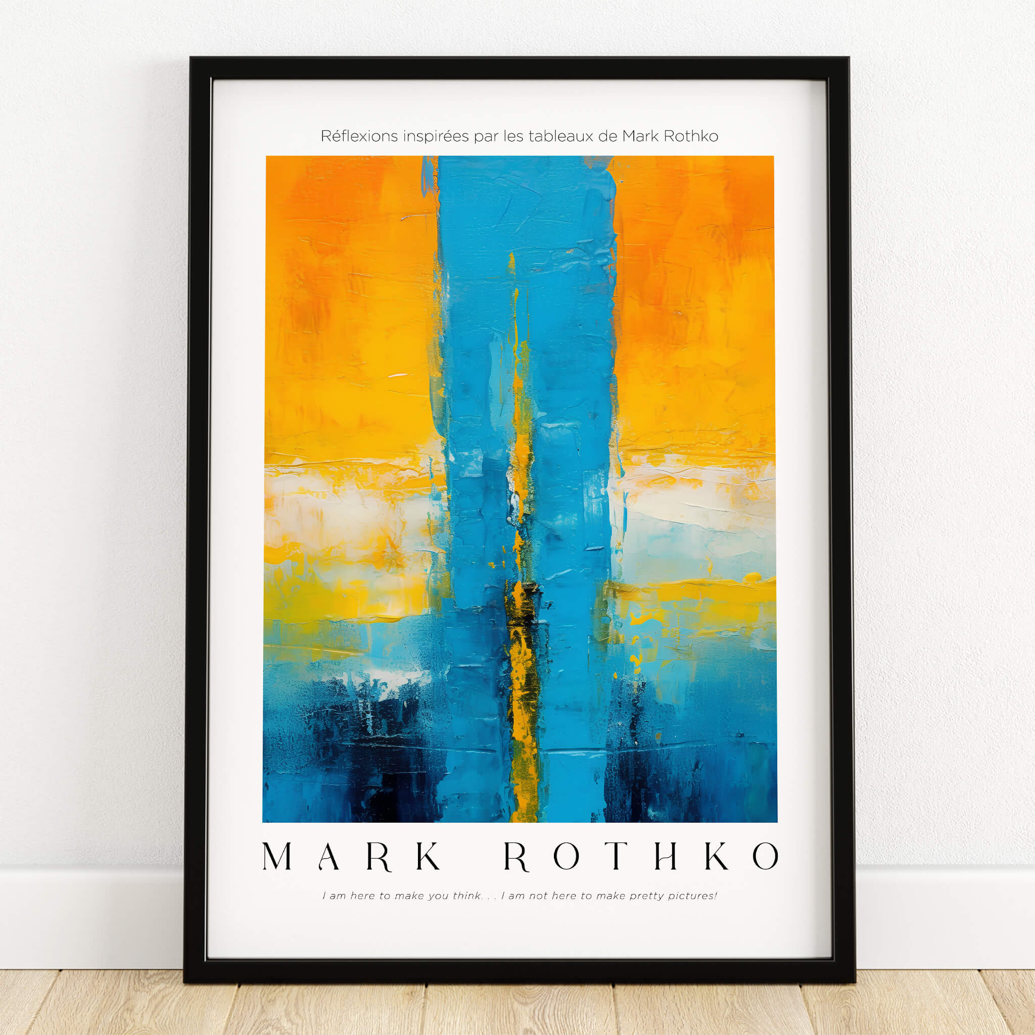 Rothko Style Color Block Abstraction Print | Modern Geometric Wall Art featuring vibrant yellow and blue color blocks in a framed design.