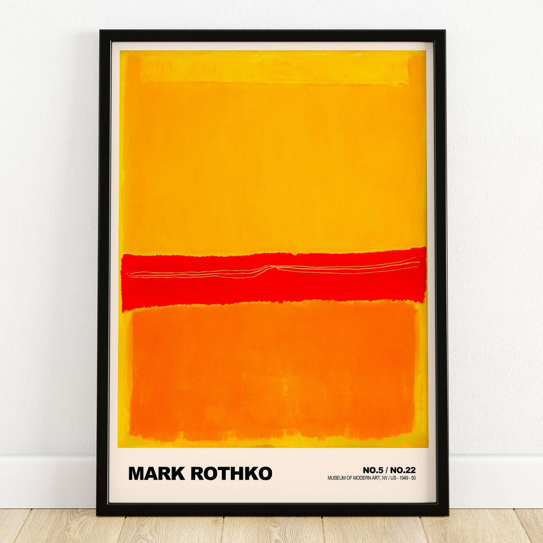 Mark Rothko No 5 No 22 Abstract Expressionist Print Red Orange Yellow Poster Wall Art in a black frame