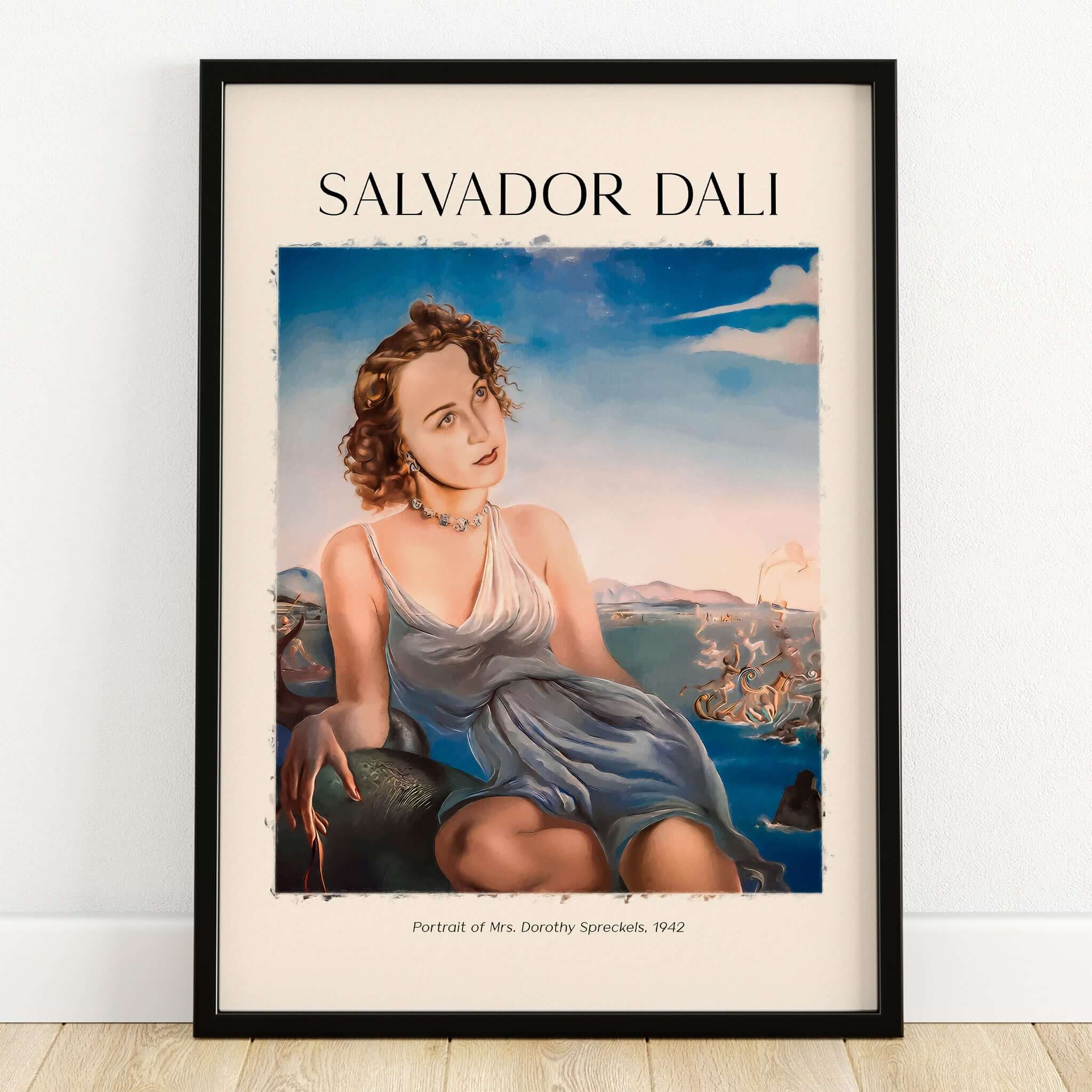 Salvador Dali Portrait Mrs Dorothy Spreckels 1942 Surrealist Seascape Art Print Poster framed wall art