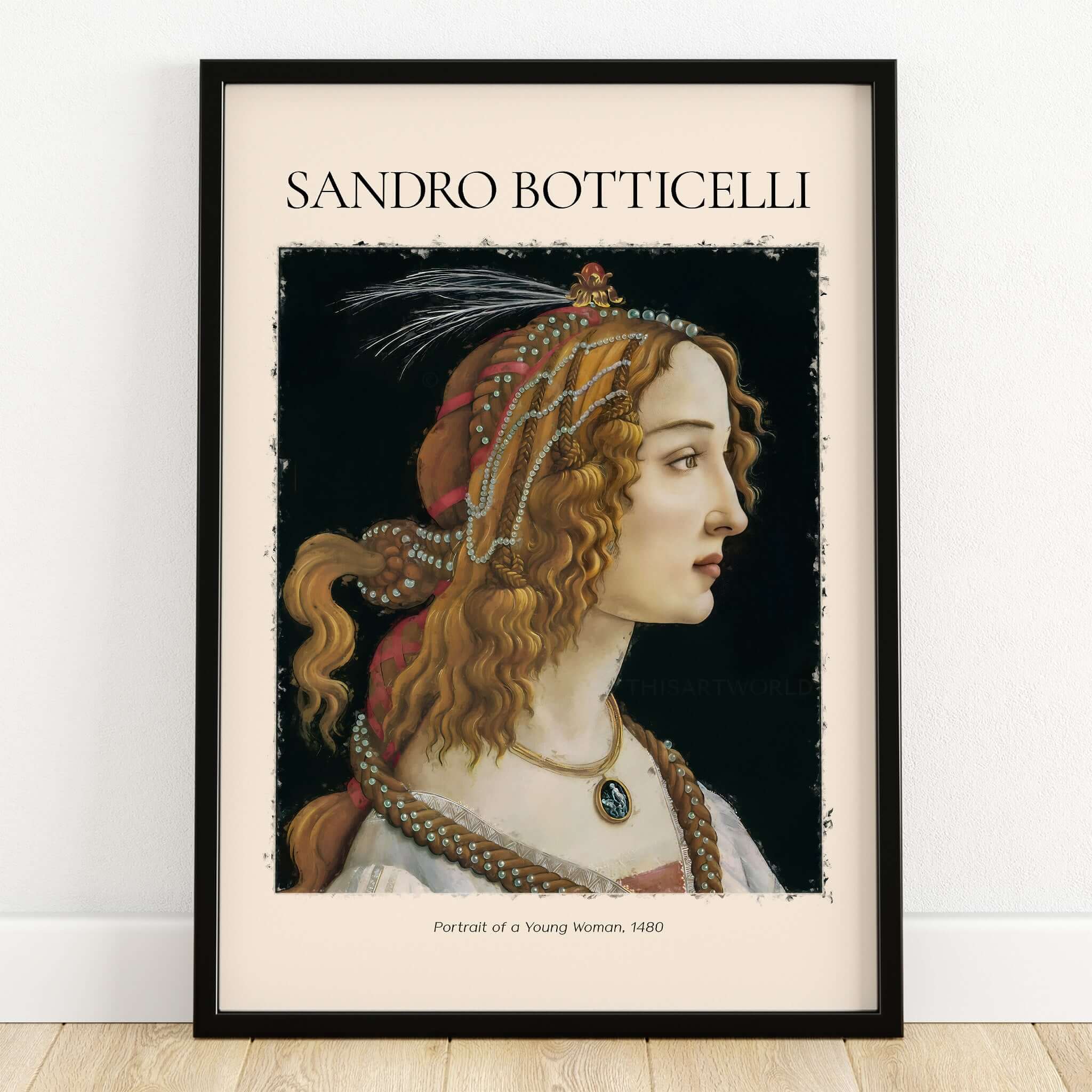 Botticelli Portrait of a Young Woman Simonetta Vespucci Art Print Renaissance Poster framed print showcasing elegant profile.