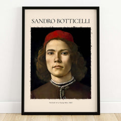 Botticelli Portrait Young Man Red Hat 1483 Art Print Renaissance Florentine Poster framed print on wall