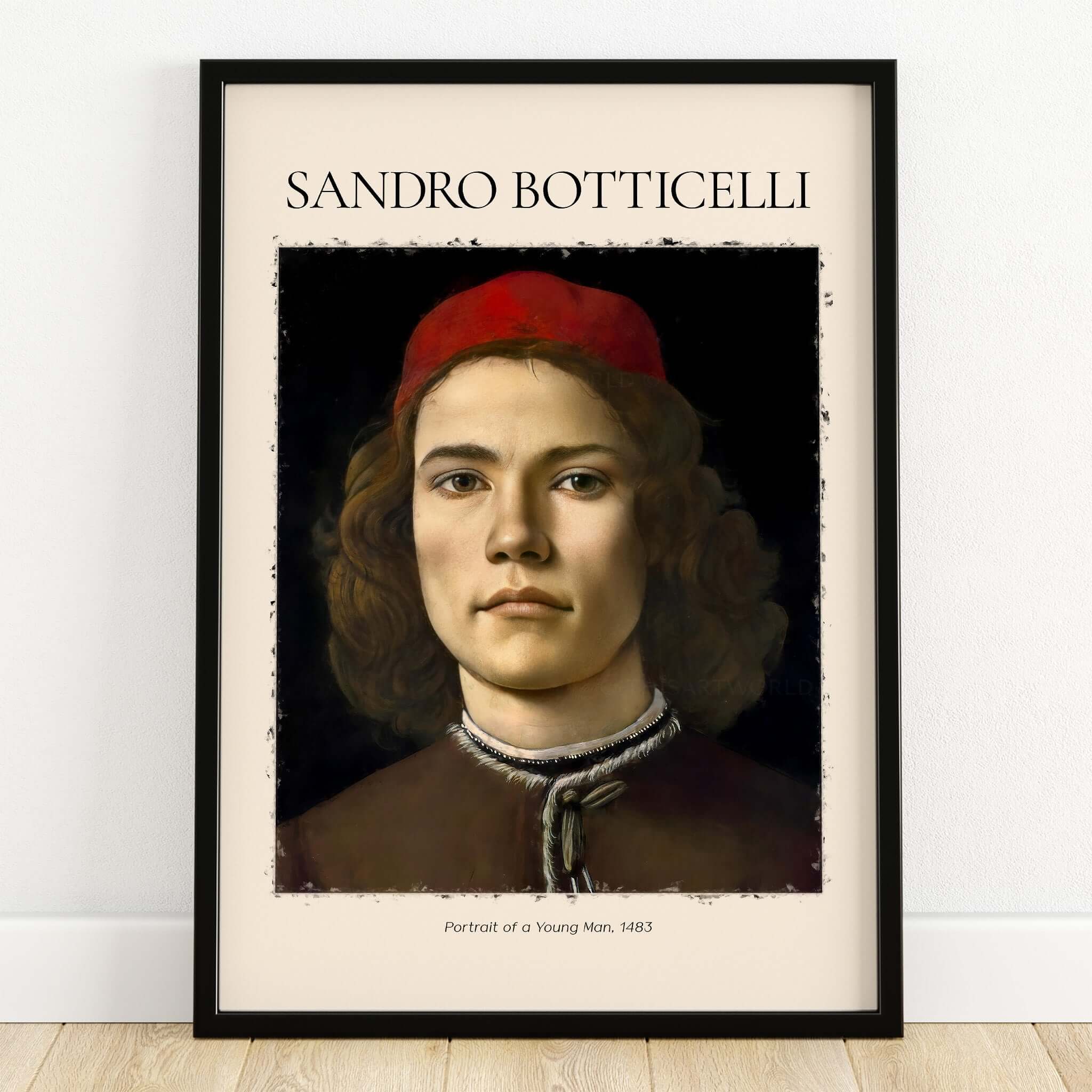 Botticelli Portrait Young Man Red Hat 1483 Art Print Renaissance Florentine Poster framed print on wall