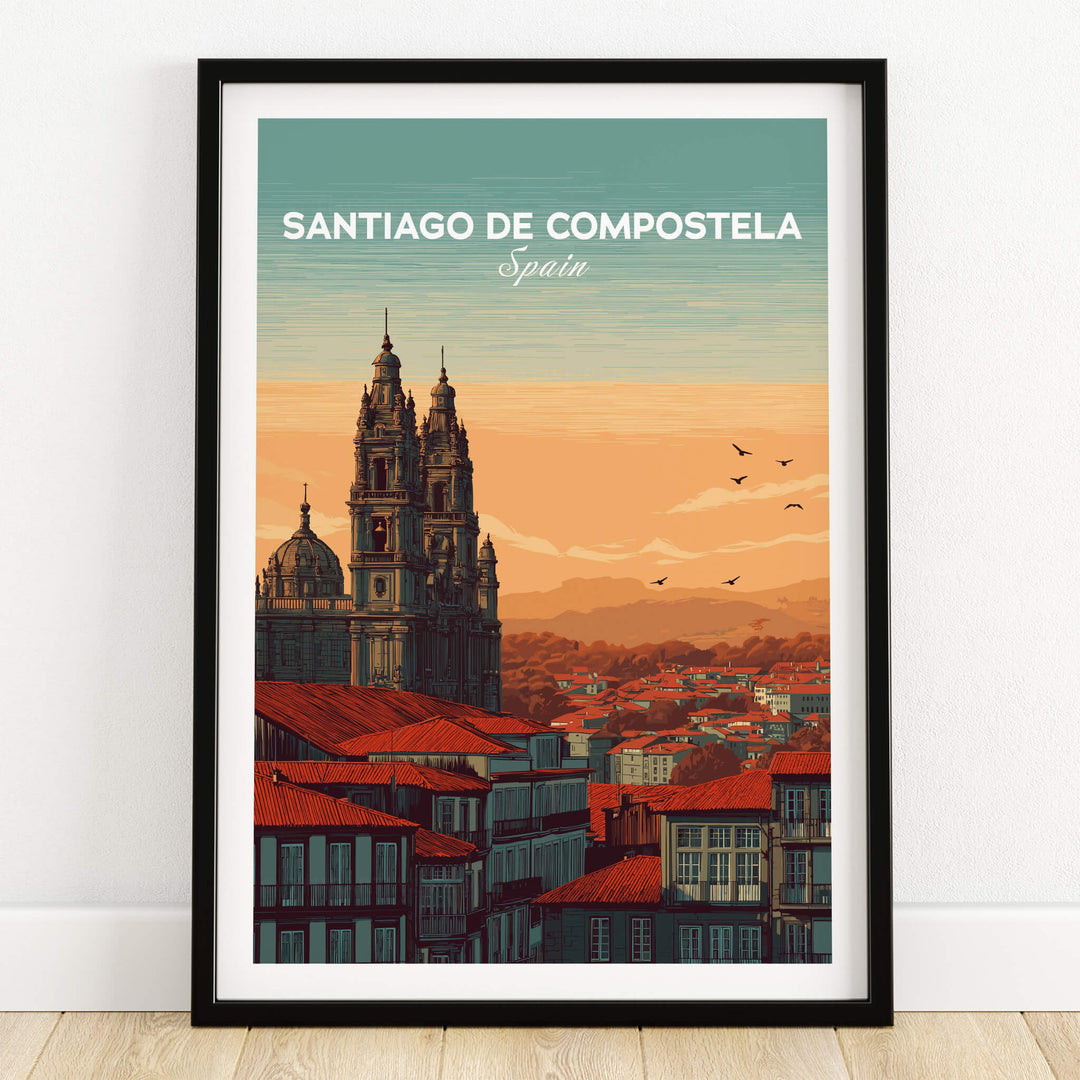 Santiago de Compostela Skyline Print | Spanish Travel Wall Decor showcasing the city's iconic skyline and architecture.