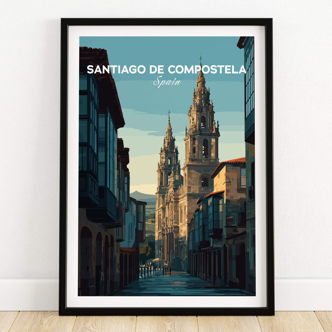 Santiago de Compostela Galician Old Town Architecture Print | Camino Wall Decor showcasing historical architecture in Spain.