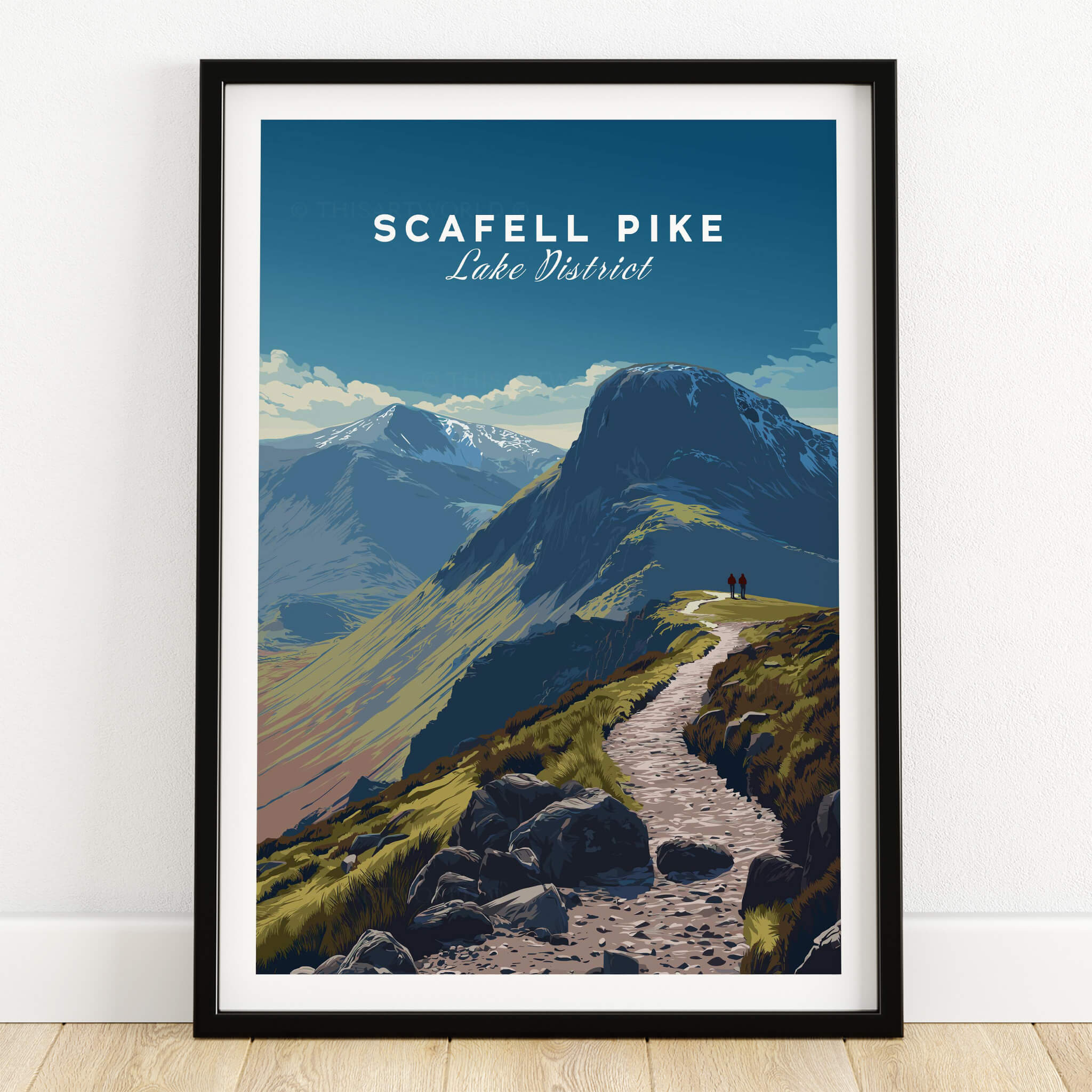 Scafell Pike Lake District Wall Art Print | English Mountain Peak Travel Poster featuring a stunning mountain landscape.