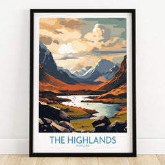 The Highlands Wall Art | Modern Style showcasing the stunning beauty of Scotland's Highlands with vibrant colors.