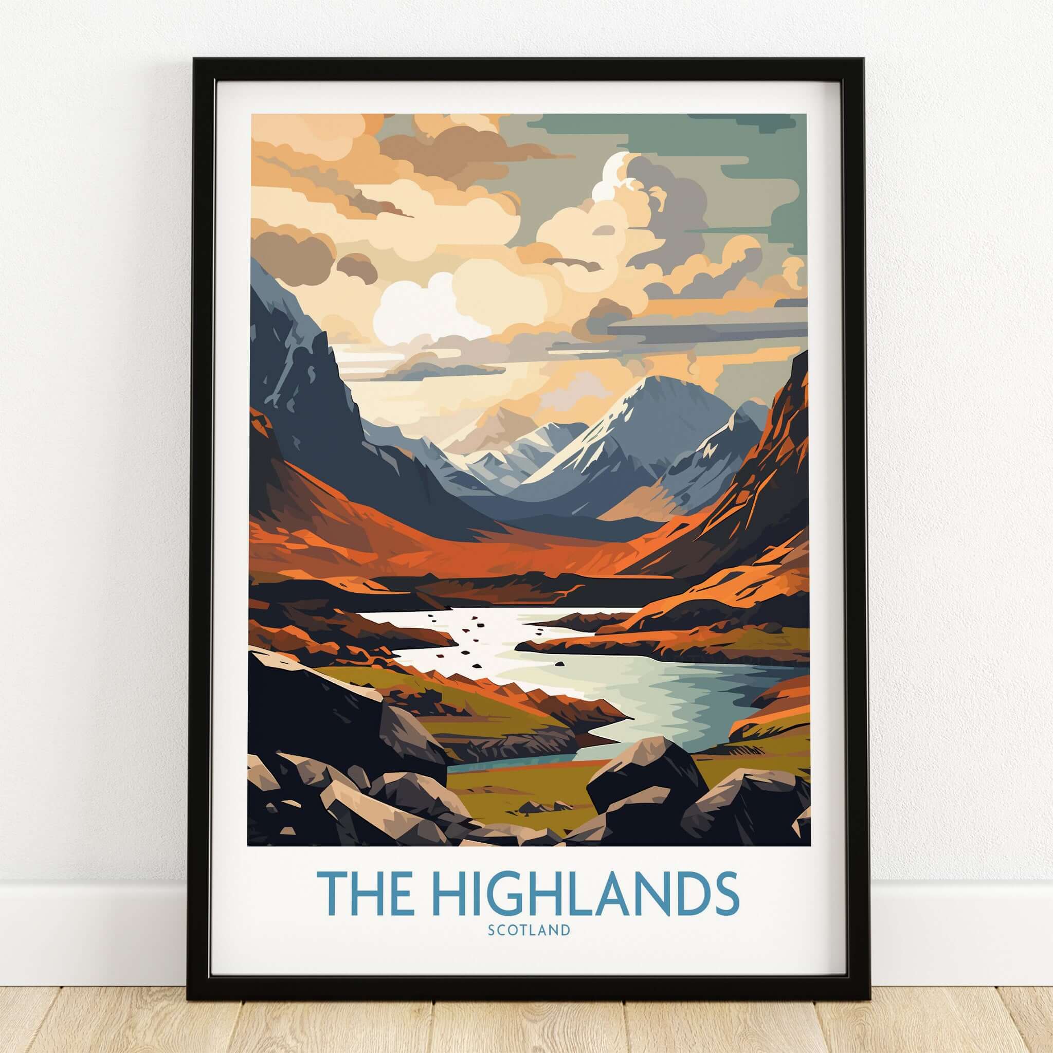 The Highlands Wall Art | Modern Style showcasing the stunning beauty of Scotland's Highlands with vibrant colors.