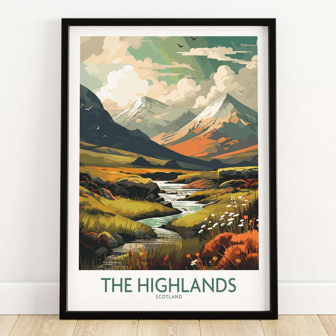 Scottish Highlands Art Print | Modern Style featuring vibrant landscapes and mountains of Scotland.
