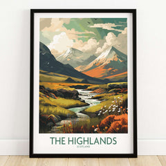 Scottish Highlands Art Print | Modern Style featuring vibrant landscapes and mountains of Scotland.
