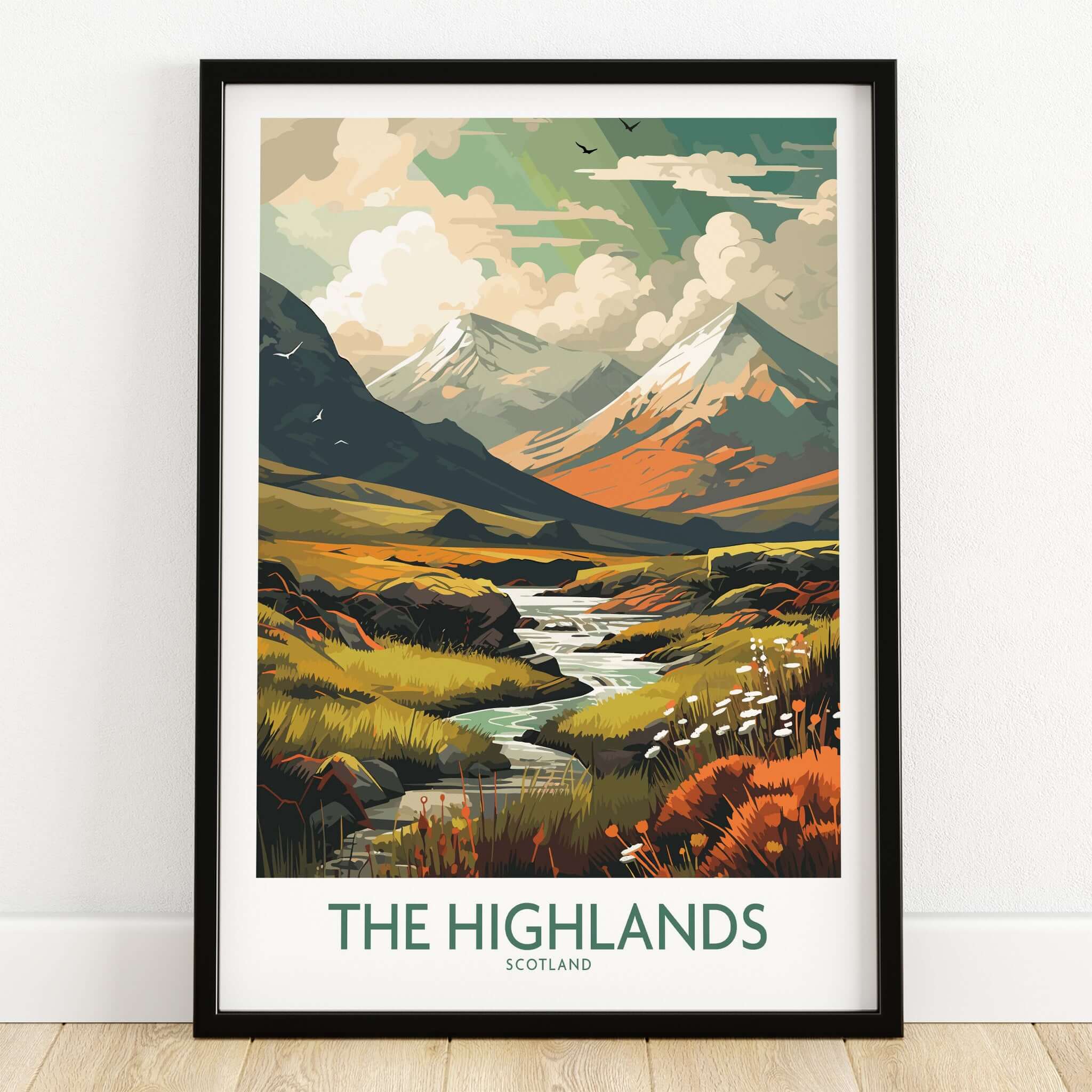 Scottish Highlands Art Print | Modern Style featuring vibrant landscapes and mountains of Scotland.
