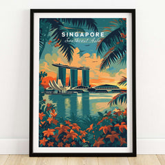 Singapore Wall Art Print - Southeast Asia Travel Poster featuring iconic Marina Bay Sands.