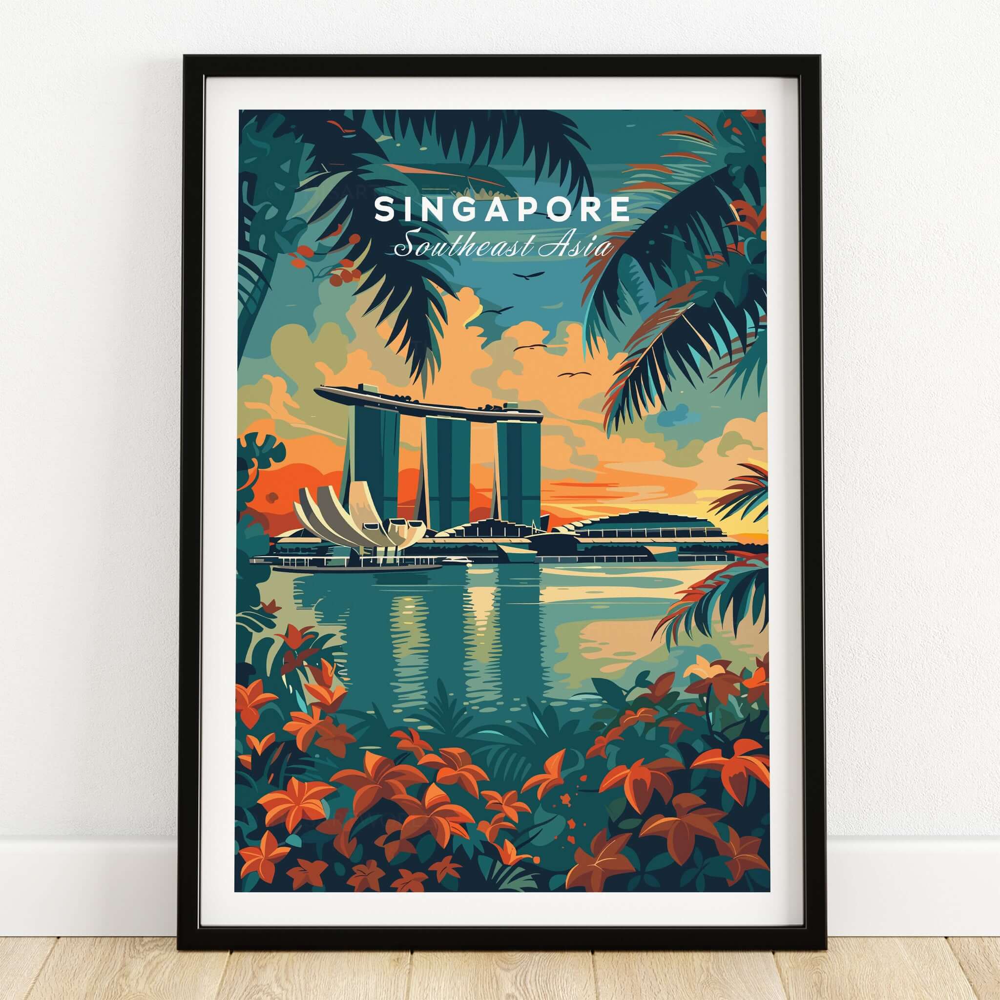 Singapore Wall Art Print - Southeast Asia Travel Poster featuring iconic Marina Bay Sands.