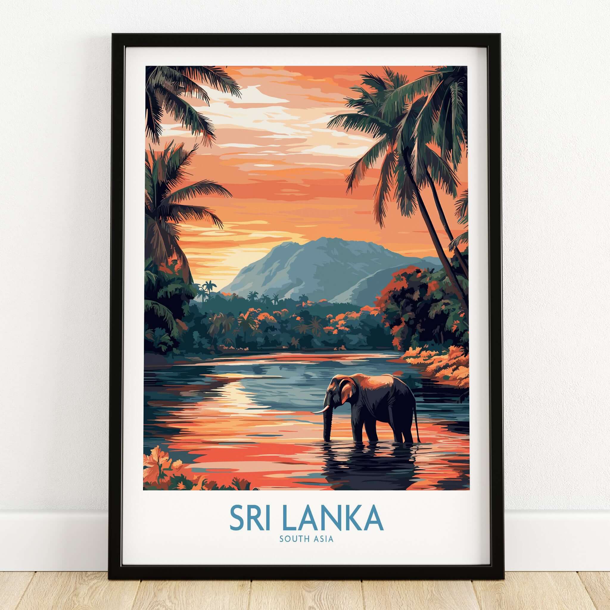 Sri Lanka Nature Art - Elephant in River Poster, Tropical Wildlife Print