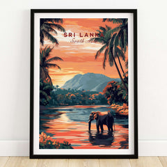 Sri Lanka Elephant Art - South Asia Travel Print, Wildlife Wall Decor featuring an elephant in a serene landscape.