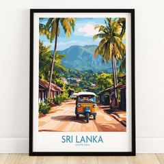 Sri Lanka Wall Art featuring a Tuk-Tuk showcasing a vibrant scene of a tuk-tuk on a tropical street.