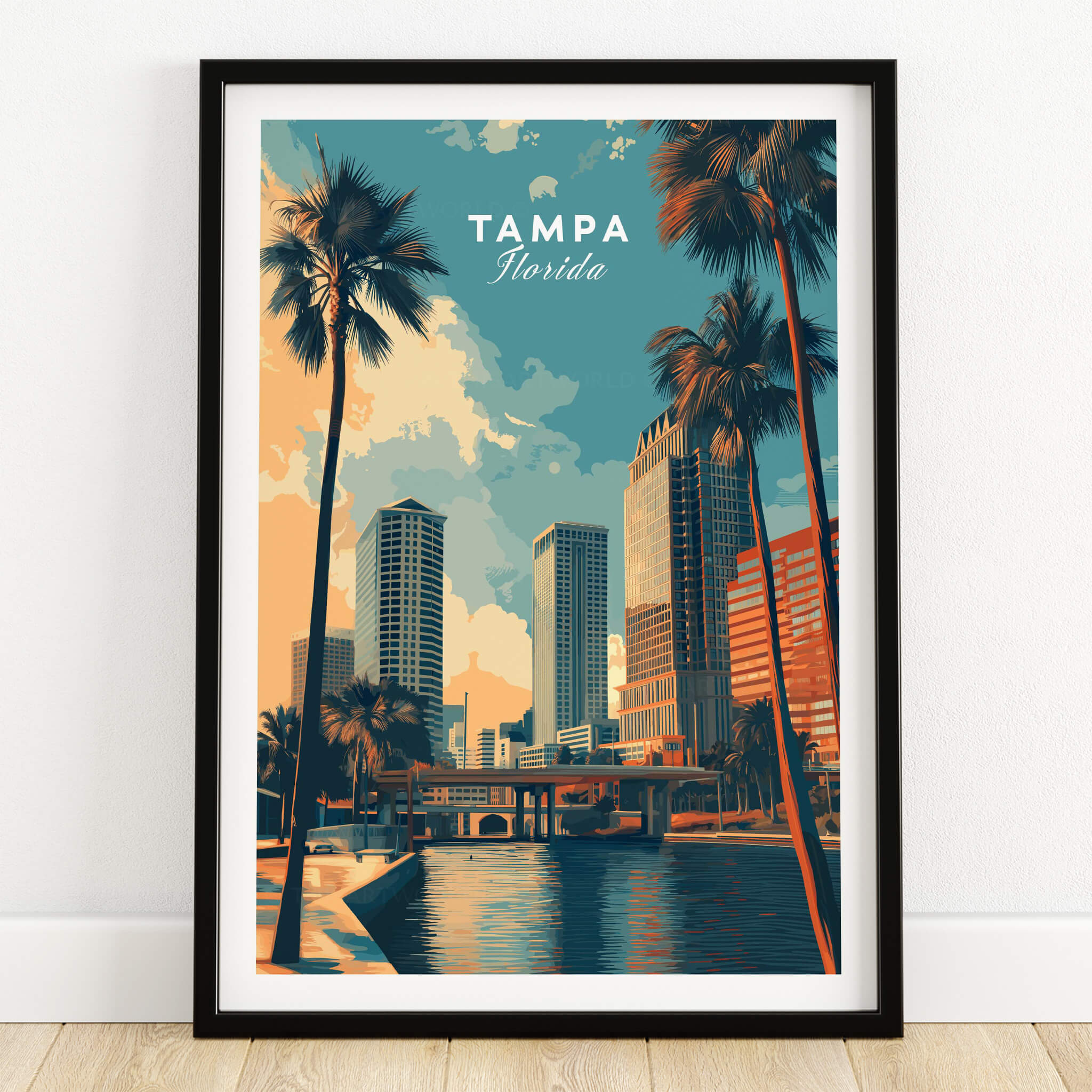 Tampa Florida Wall Art Print | Palm Trees & Modern Skyline Travel Poster