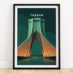 Tehran Iran Travel Poster | Azadi Tower Landmark Wall Art Print featuring the iconic Azadi Tower in a stylish design.