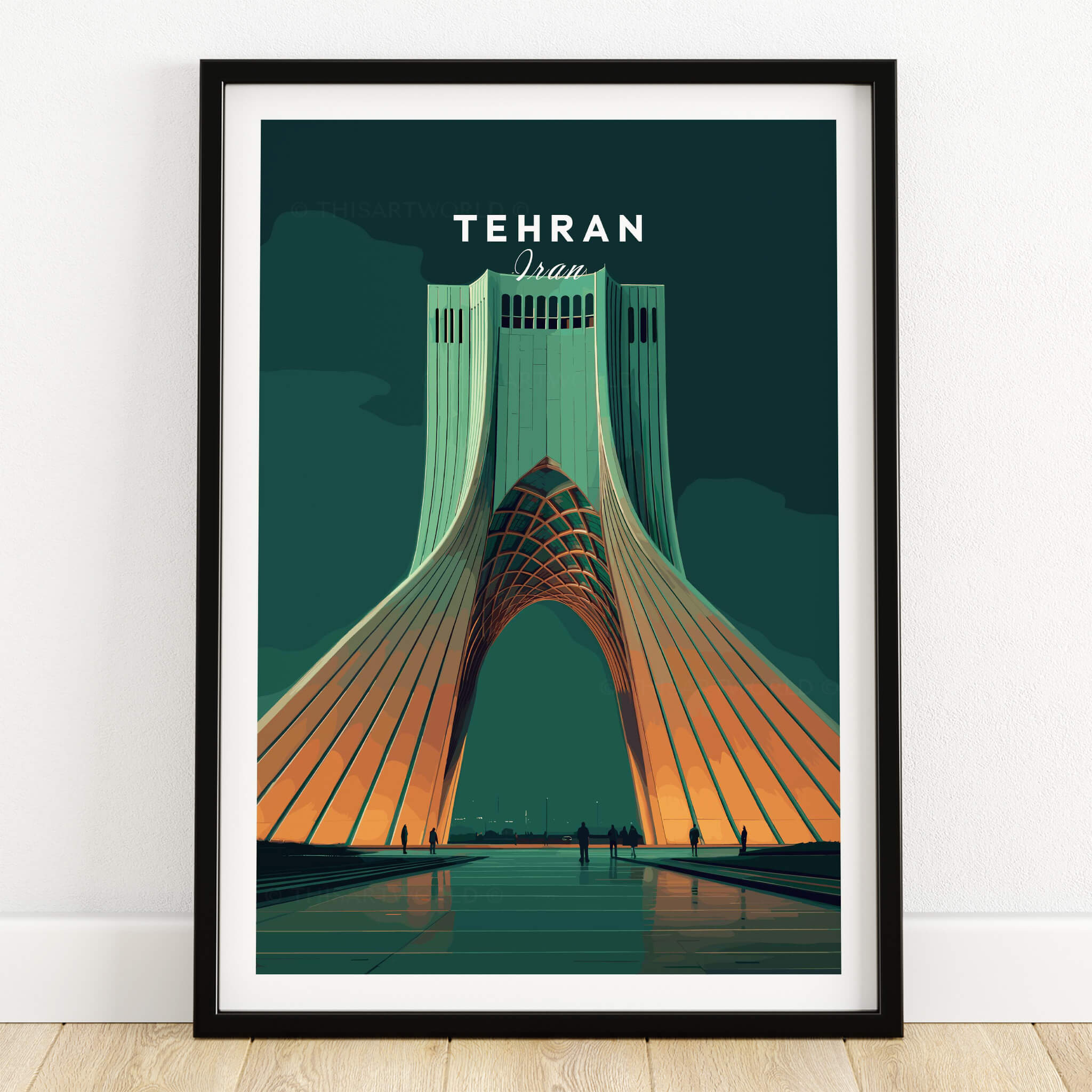 Tehran Iran Travel Poster | Azadi Tower Landmark Wall Art Print featuring the iconic Azadi Tower in a stylish design.