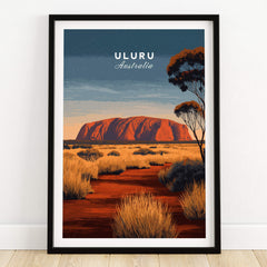 Uluru Australia Wall Art Print | Red Center Outback Travel Poster featuring iconic Uluru in the outback landscape.
