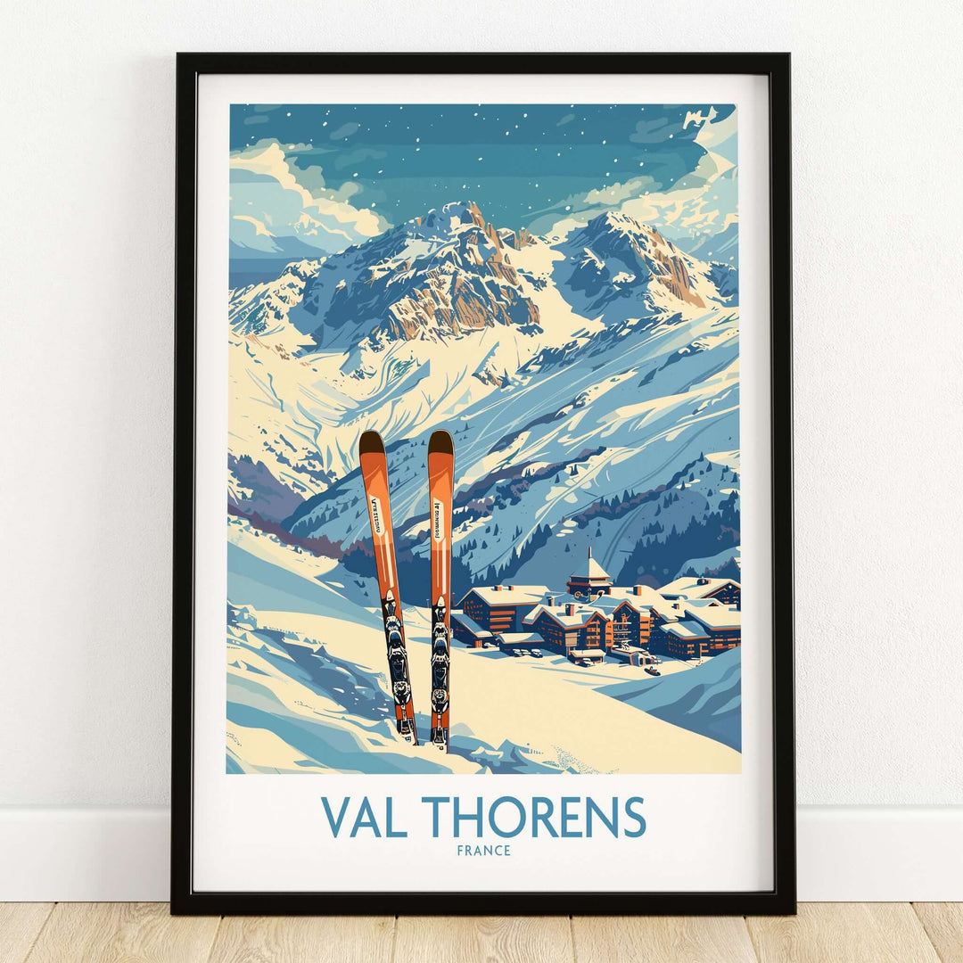 Val Thorens Print featuring snow-capped mountains, ski slopes, and winter scenery in France.