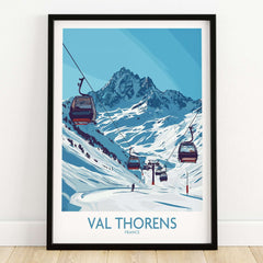 Winter Sports Poster | Val Thorens Ski Resort Wall Art featuring a stunning ski lift scene in Val Thorens, France.