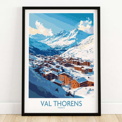 Ski in Val Thorens Art Print | France skiing Print showcasing a winter scene of Val Thorens, France.