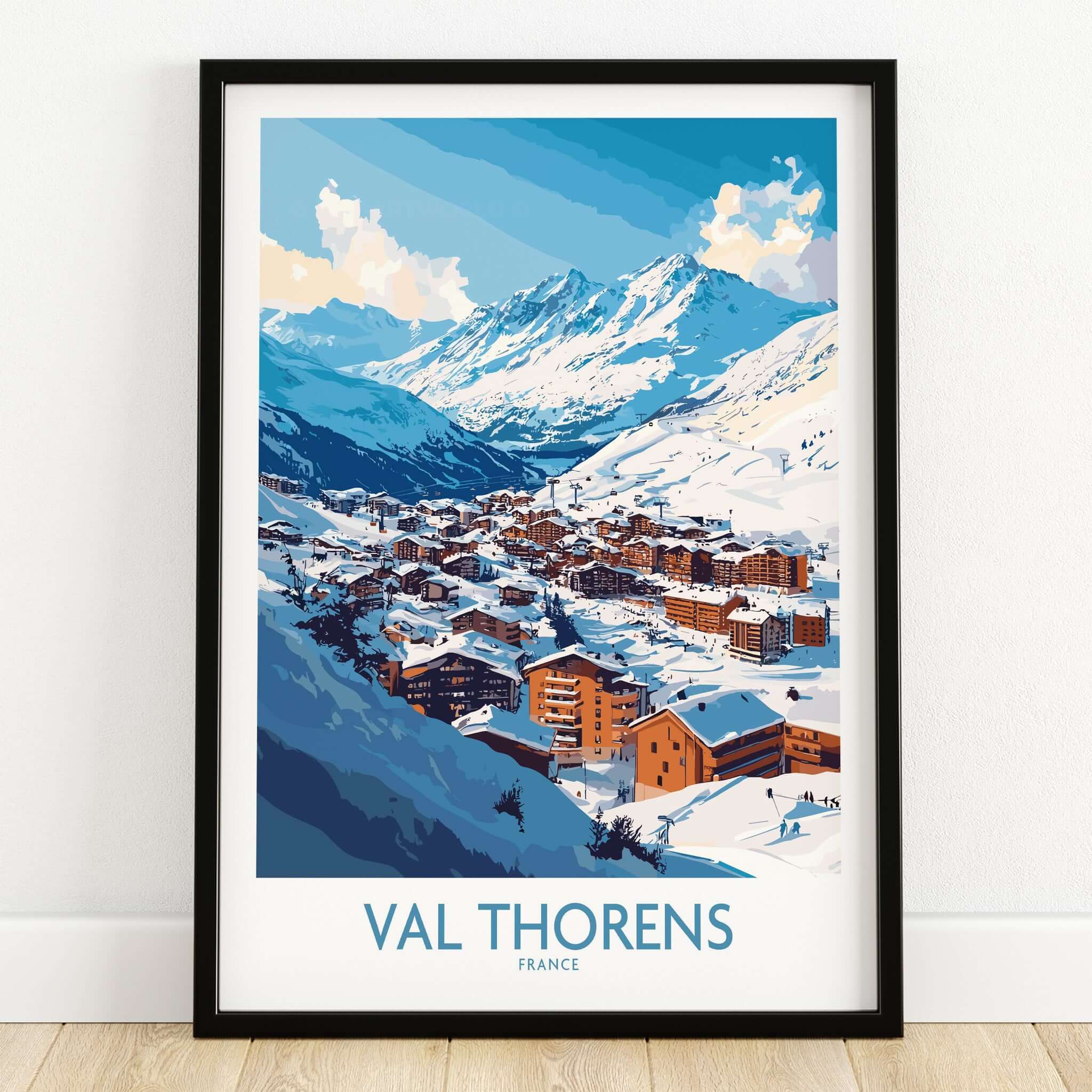 Ski in Val Thorens Art Print | France skiing Print showcasing a winter scene of Val Thorens, France.