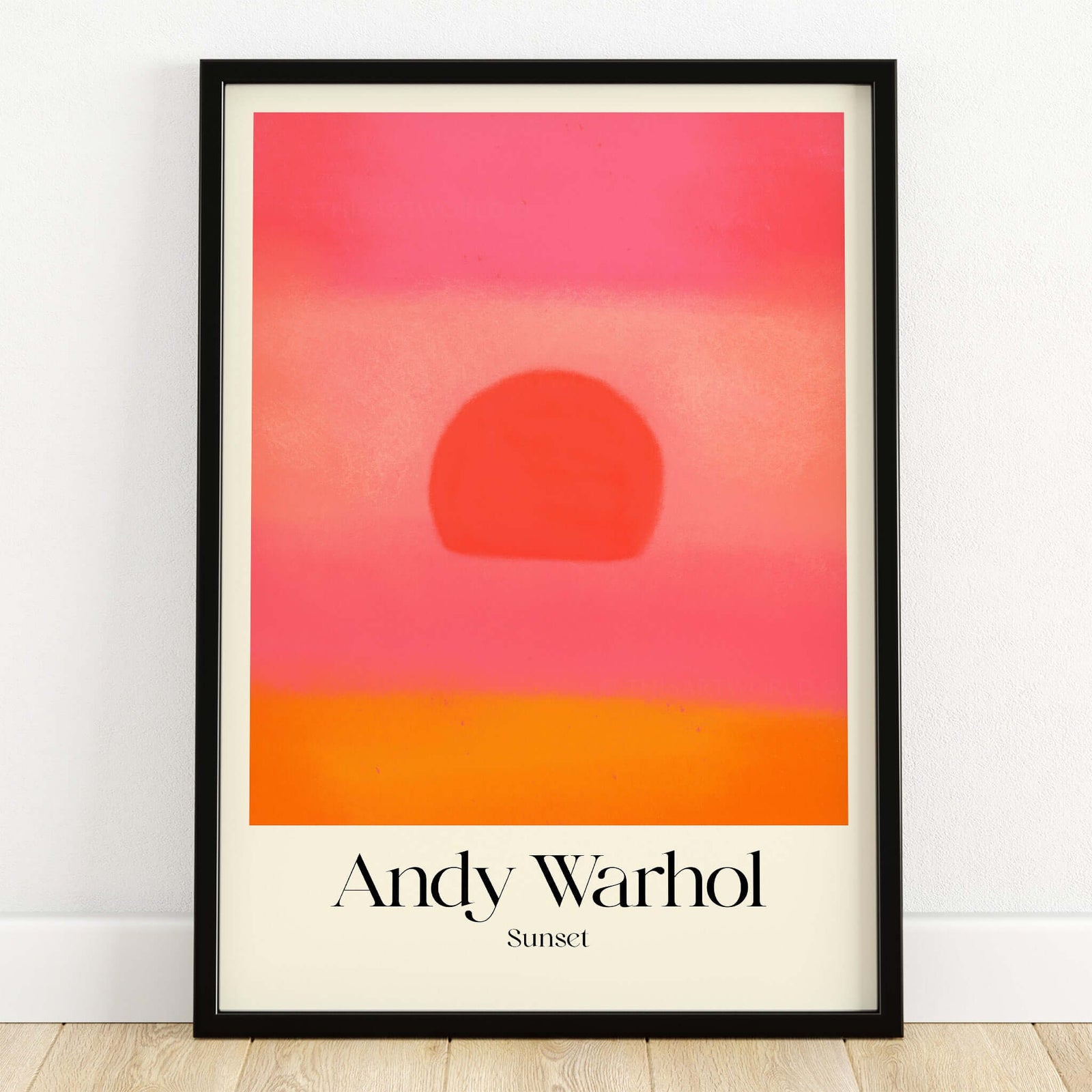 Andy Warhol Sunset Pink Orange Pop Art Print Modern Abstract Poster Wall Art featuring vibrant colors and bold design.