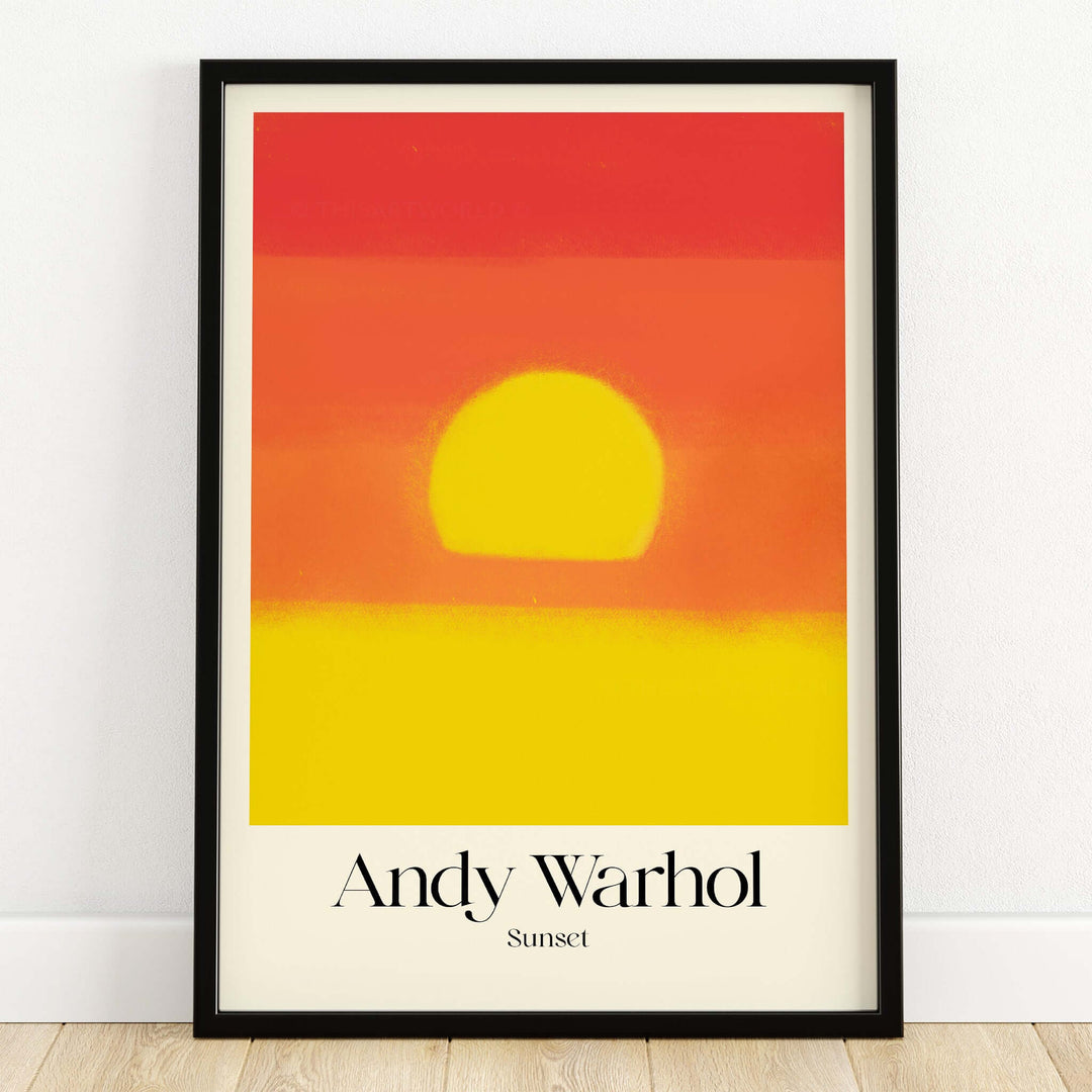 Andy Warhol Sunset Red Yellow Pop Art Abstract Print Modern Landscape Poster featuring a vibrant sunset design in red and yellow.