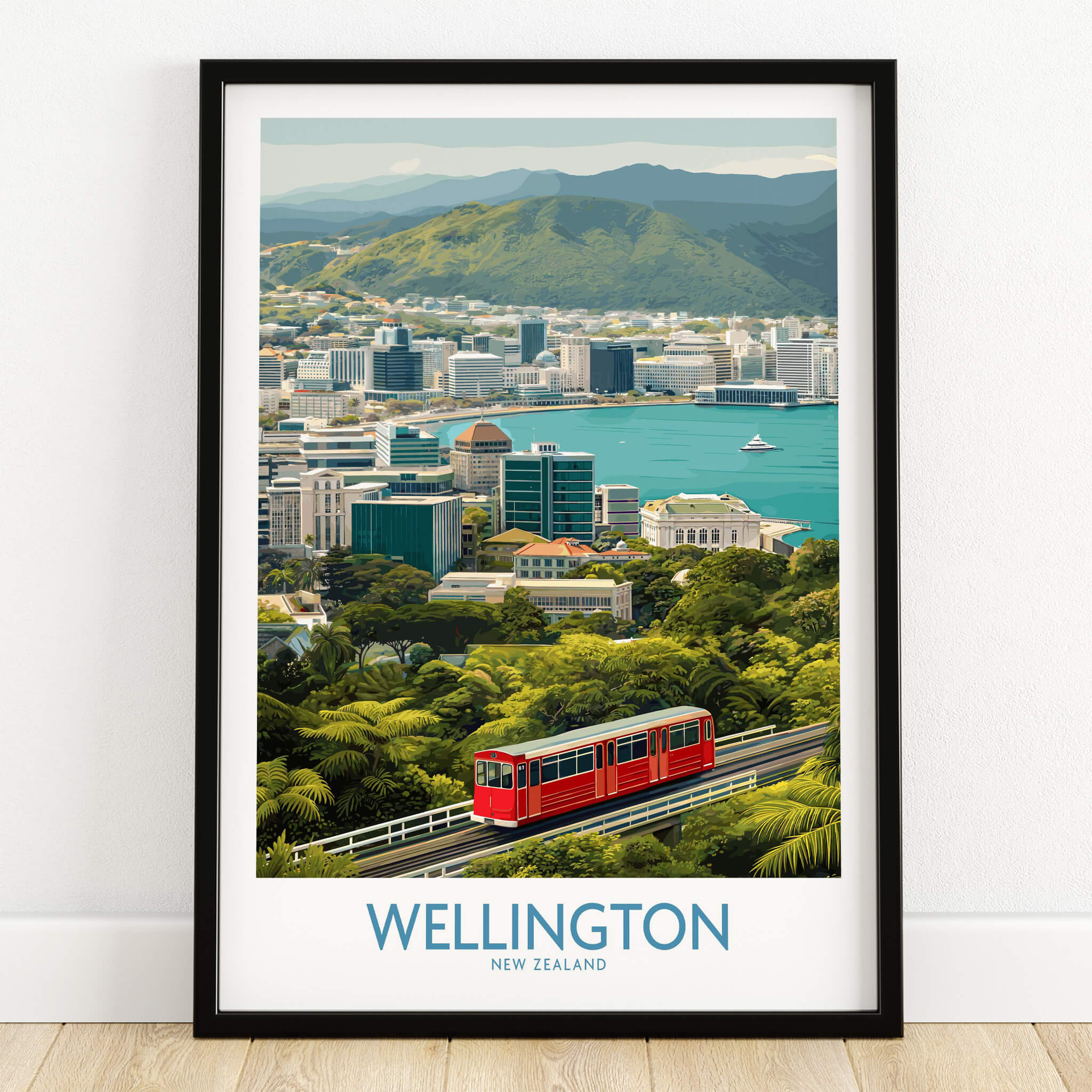 Wellington New Zealand Poster | Scenic City Skyline Landscape Canvas Print featuring a vibrant city view.