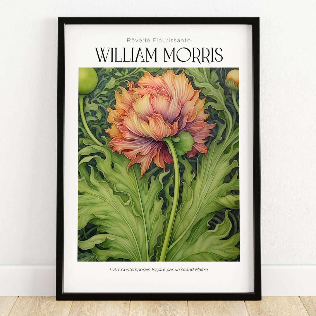 William Morris Prints - Large Floral Bloom Art Print - Botanical Poppy Poster featuring a vibrant flower with ruffled petals.