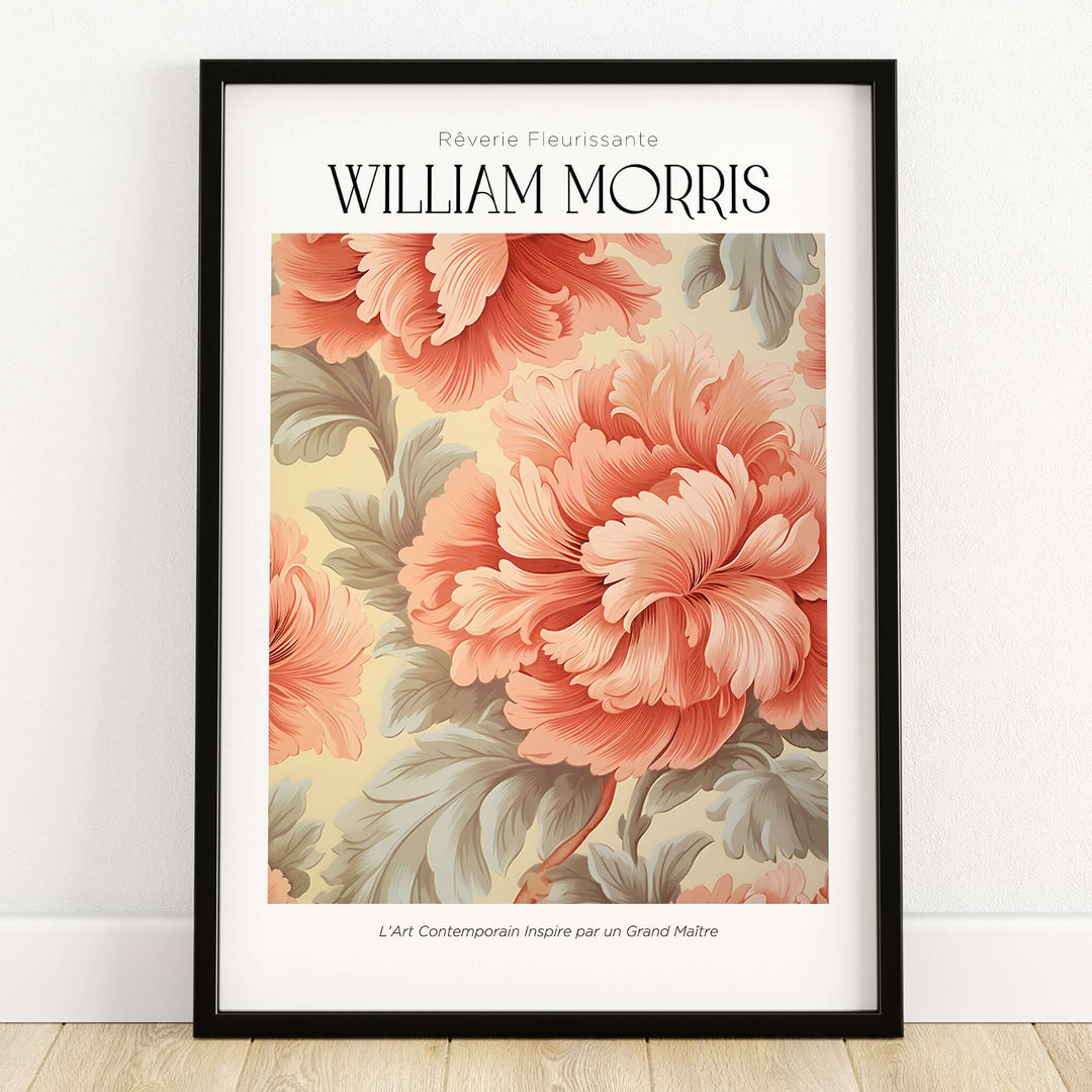 William Morris Prints - Pink Peony Pattern Art Print - Floral Botanical Poster featuring vibrant florals in soft colors.