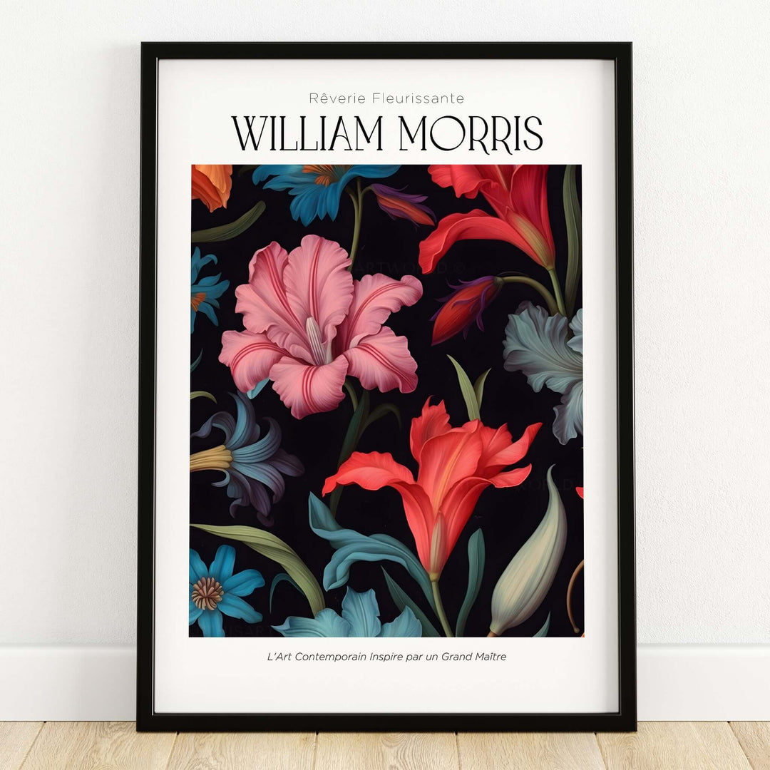William Morris Prints - Dark Floral Lily Art Print - Vibrant Botanical Poster - Decorative floral design in vibrant colors.