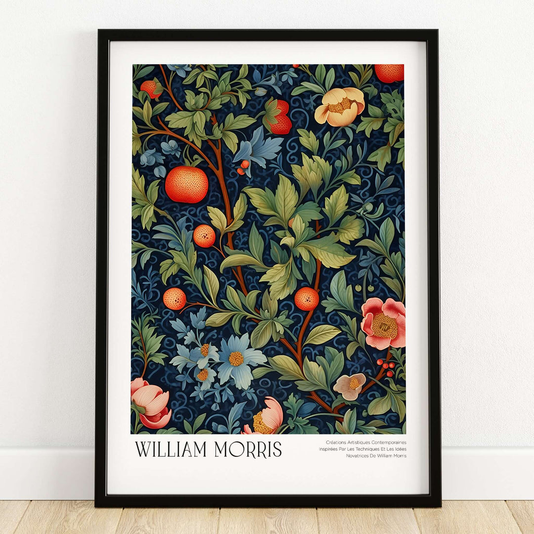 William Morris William Morris Fruit and Floral Vine Art Print - Dark Botanical Poster featuring a vibrant botanical design.