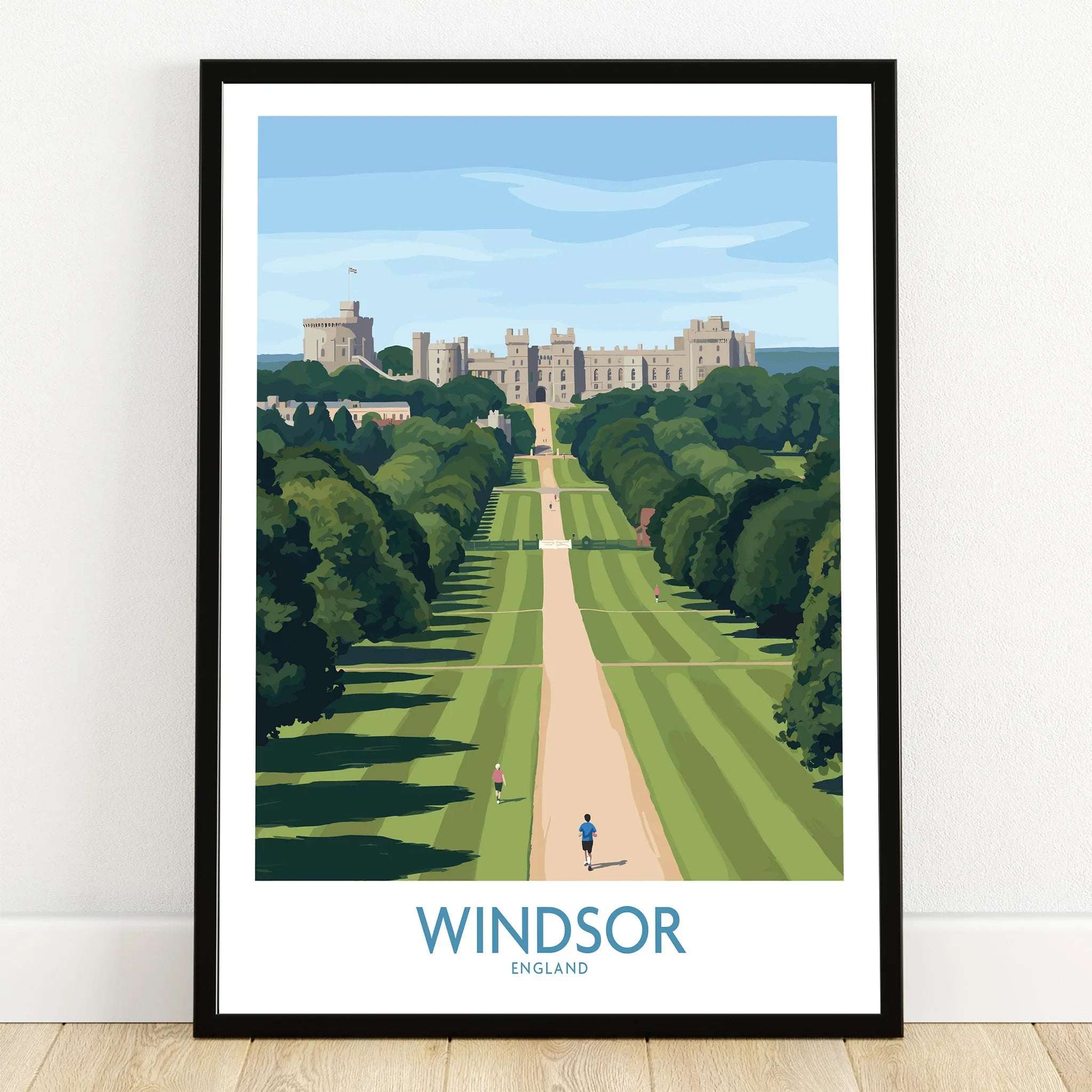 Windsor art print in black frame featuring Windsor Castle and tree-lined path, wall decor