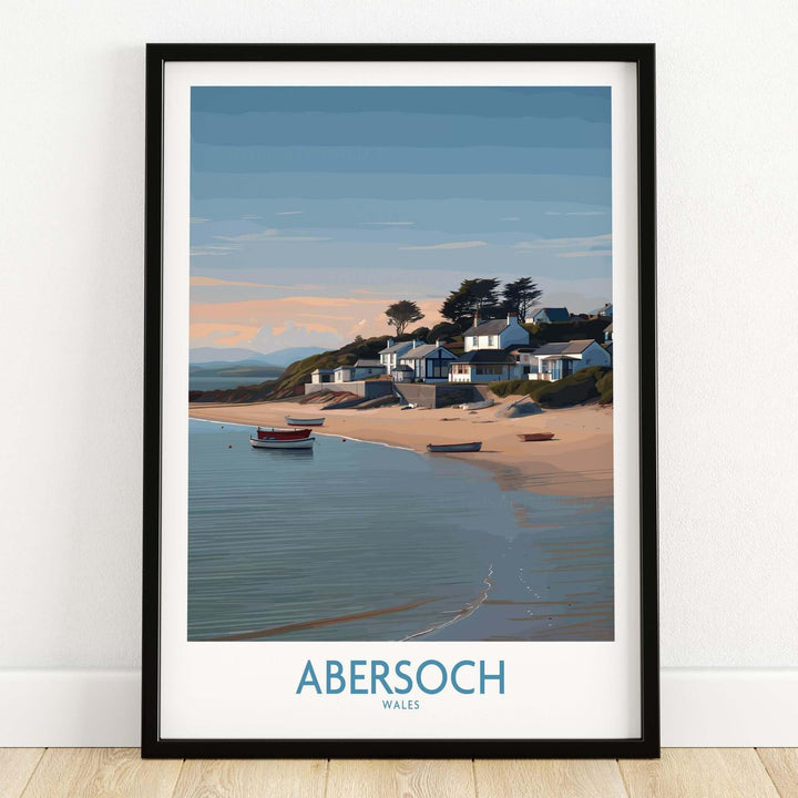 Abersoch Wales Sunset Beach Art Print | Coastal Cottages Wall Decor showcasing picturesque cottages and serene beach.