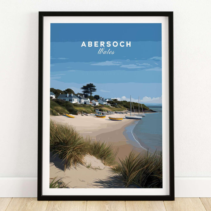 Abersoch Llyn Peninsula Boating Scene Canvas Print | Welsh Seaside Home Decor in a framed artwork display.