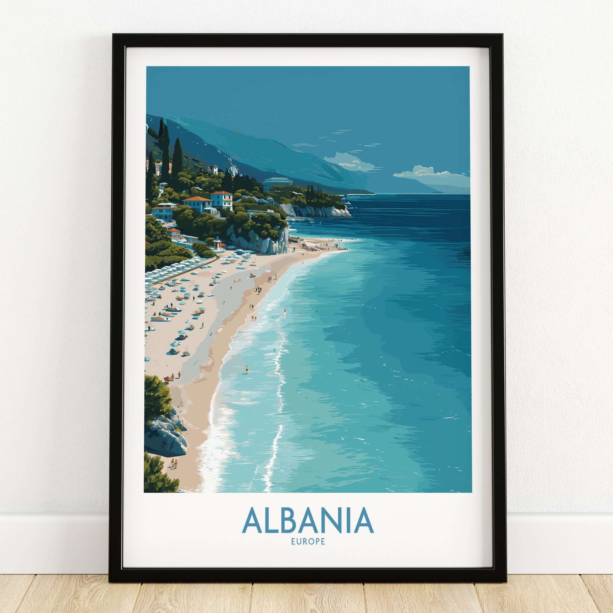 Albania Art Print | Turquoise Water Coastal Wall Decor showing stunning beach and turquoise waters in Albania.