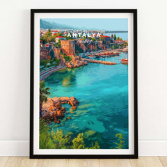 Antalya Marina and Red Tower Canvas Print | Turkish Coastal Wall Decor featuring stunning harbor and vibrant waters.