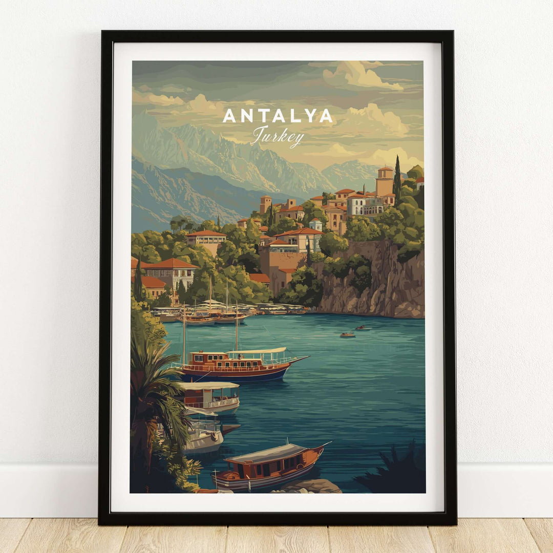 Antalya Kaleiçi Marina Canvas Print | Turkish Travel Wall Decor in a framed artwork showcasing Antalya, Turkey.