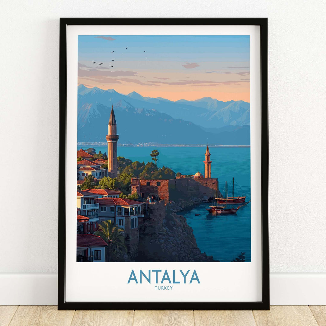 Antalya Turkey Art Print | Historic Coastal City Poster showcasing a scenic view of Antalya's historic harbor.