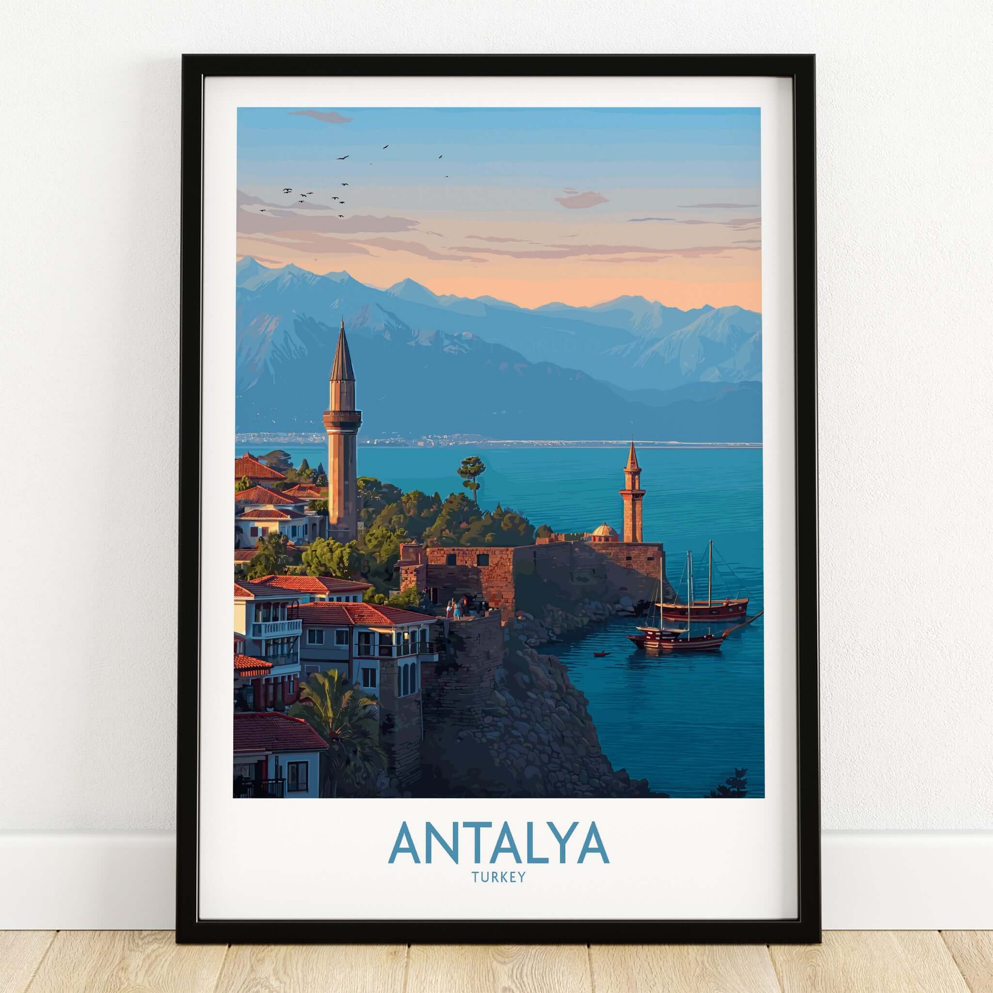 Antalya Turkey Art Print | Historic Coastal City Poster showcasing a scenic view of Antalya's historic harbor.