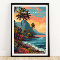 Big Island Hawaii Kona Coast Canvas Art Print | Vibrant Hawaiian Wall Art featuring a vibrant landscape with palm trees and ocean.