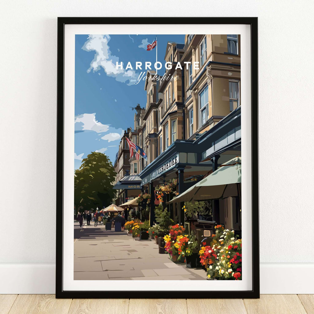 Harrogate Street View Print | Yorkshire Home Decor showcasing elegant architecture and vibrant streetscape.